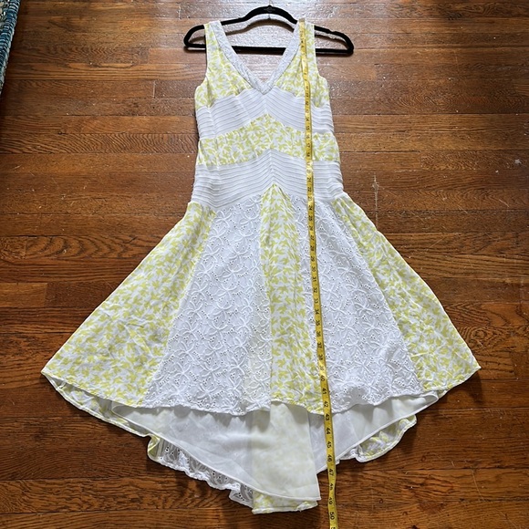 ANTHROPOLOGIE LEIFNOTES Yellow Bird Print Midi Patchwork Eyelet Lace Boho Dress - Picture 6 of 13